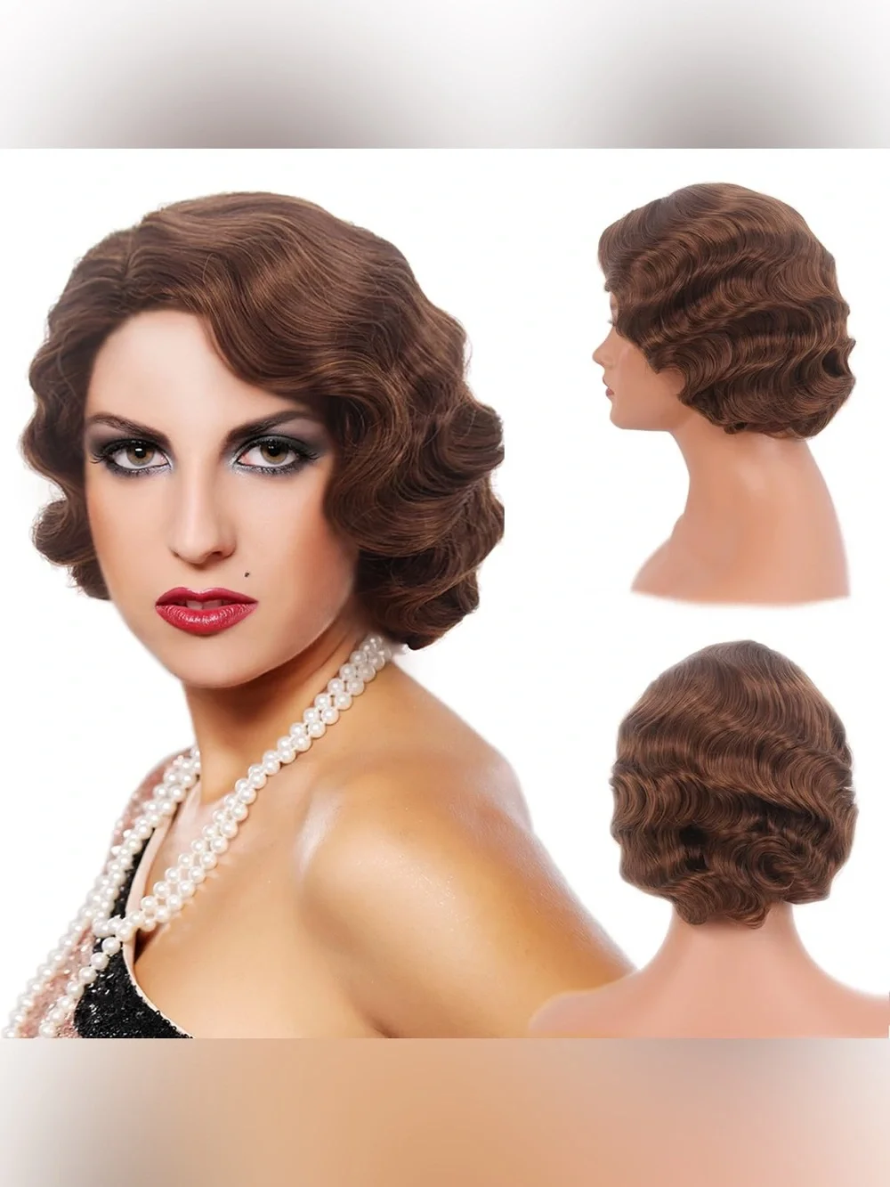 1920’s Finger Wave Style Wig Brown Halloween Cosplay Flapper Girl